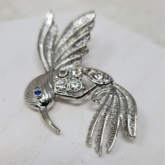 Rhinestone Humming Bird Pin Brooch Blue Eyed - Picture 3 of 7